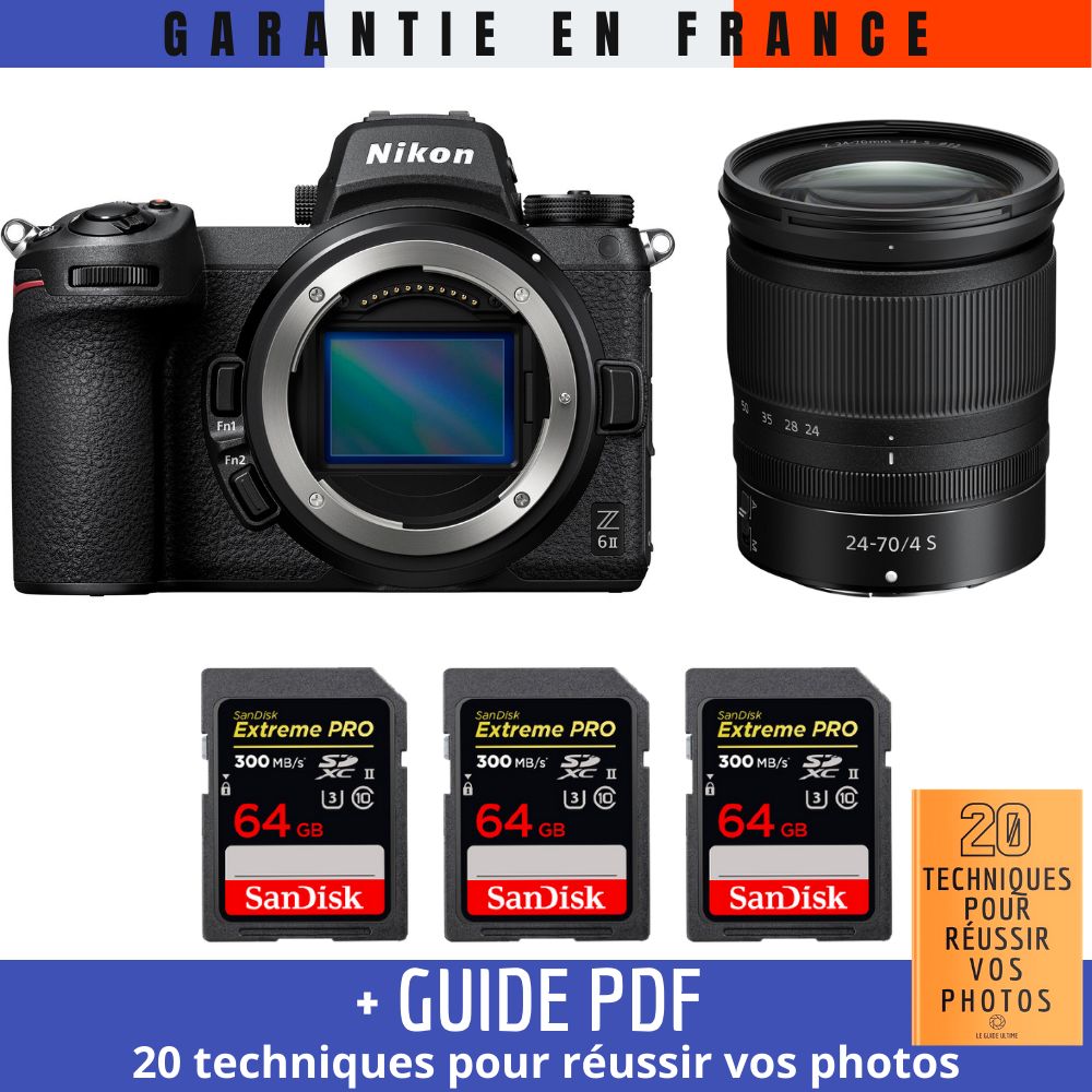 Kit Nikon Z6 II avec objectif Z 24-70mm f/4 S et cartes mémoire SanDisk 64GB