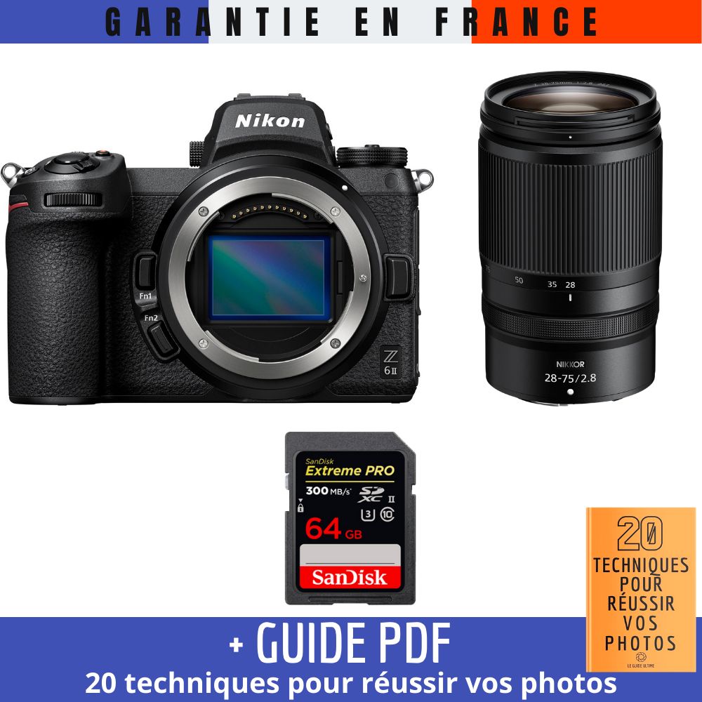 Nikon Z6 II Mirrorless Camera + Z 28-75mm f/2.8 Lens + 1 SanDisk 64GB Extreme PRO UHS-II SDXC Card (300 MB/s) + '20 TECHNIQUES POUR RÉUSSIR VOS PHOTOS' Guide