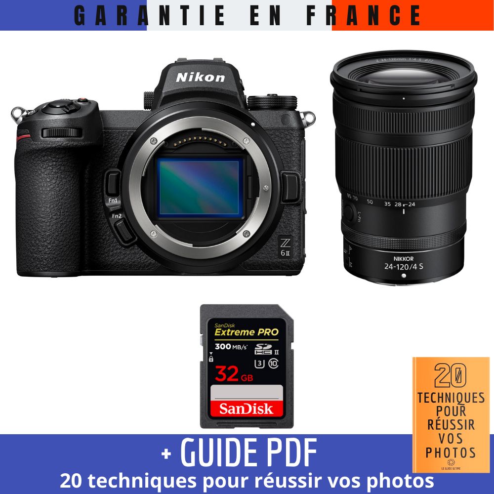 Nikon Z6 II Mirrorless Camera + Z 24-120mm f/4 S Lens + 32GB SanDisk Extreme PRO UHS-II SDXC Card + '20 TECHNIQUES POUR RÉUSSIR VOS PHOTOS Guide