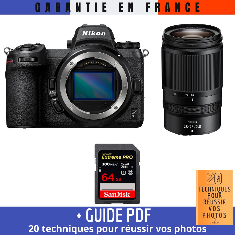 Nikon Z7 II Mirrorless Camera + Z 28-75mm f/2.8 Lens + 1 SanDisk 64GB Extreme PRO UHS-II SDXC Card (300 MB/s) + '20 TECHNIQUES POUR RÉUSSIR VOS PHOTOS' Guide