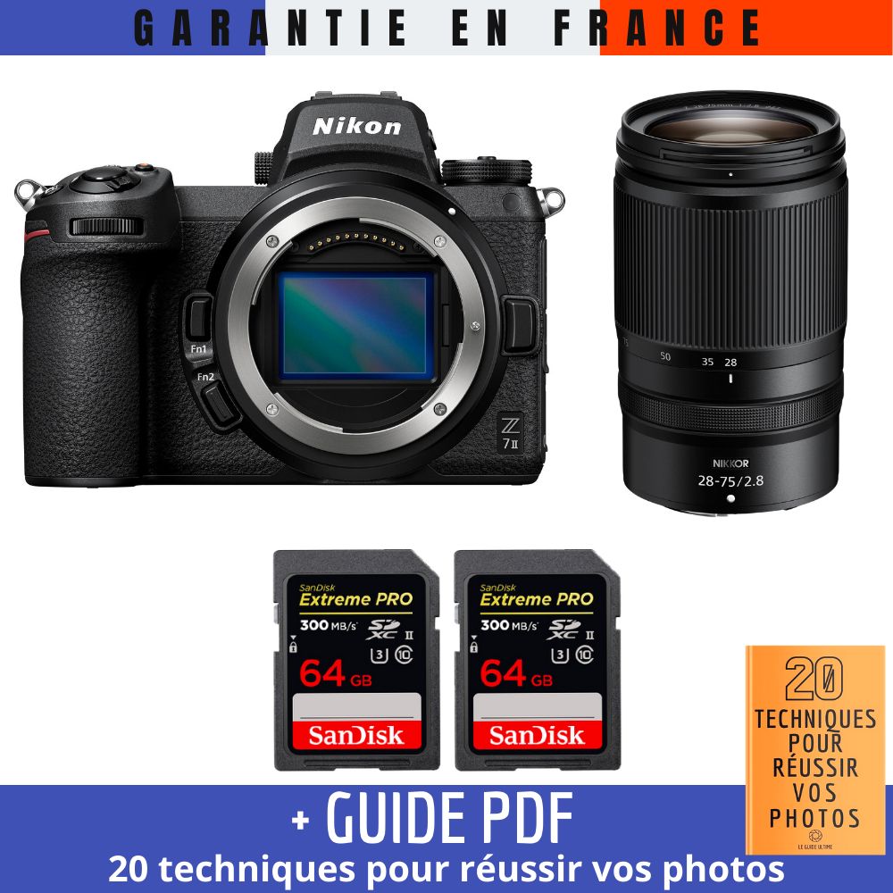 Nikon Z7 II Kit with Z 28-75mm f/2.8 Lens + 2x 64GB SanDisk Extreme PRO UHS-II SDXC Cards + '20 TECHNIQUES POUR RÉUSSIR VOS PHOTOS' Guide