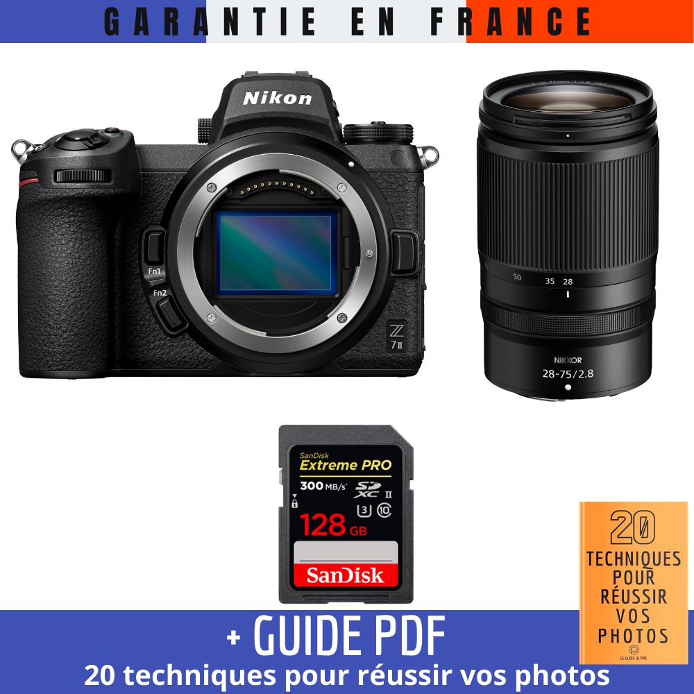 Nikon Z7 II Mirrorless Camera + Z 28-75mm f/2.8 Lens + 1 Sandisk 128GB Extreme PRO UHS-II SDXC Card (300MB/s) + '20 TECHNIQUES POUR RÉUSSIR VOS PHOTOS' Guide