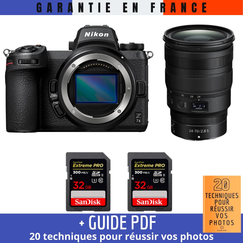 Kit de cámara Nikon Z7 II con objetivo Z 24-70mm f/2.8 S + 2 tarjetas de memoria SanDisk Extreme PRO UHS-II de 32 GB