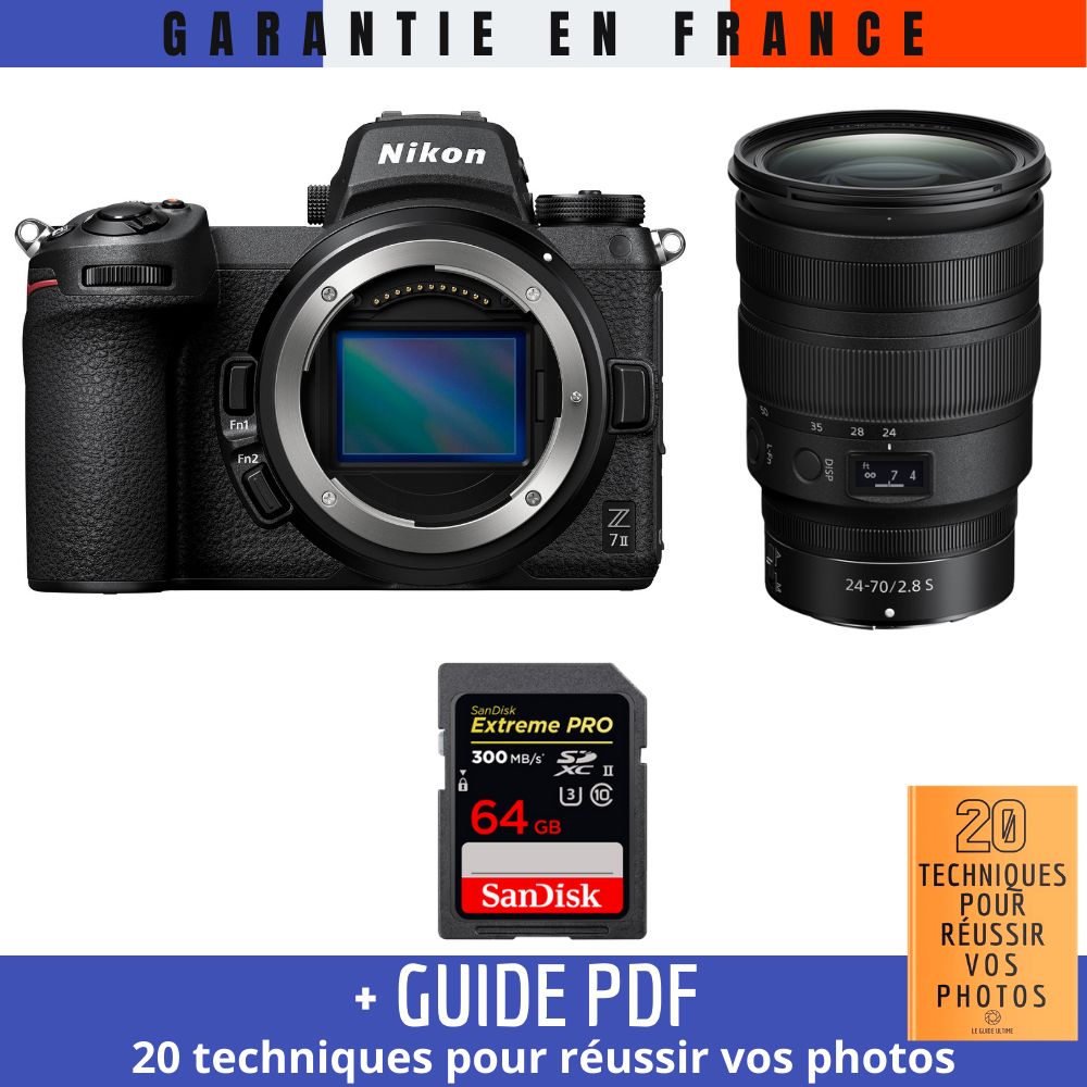 Cámara sin espejo Nikon Z7 II + Lente Z 24-70mm f/2.8 S + Tarjeta SanDisk 64GB Extreme PRO UHS-II SDXC 300 MB/s + Guía '20 TÉCNICAS PARA CONSEGUIR FOTOS EXITENTES' 