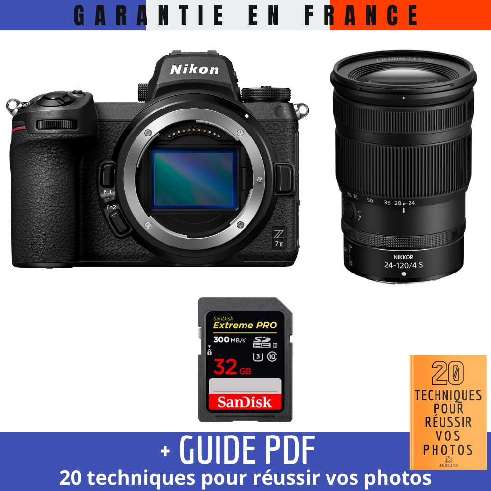 Nikon Z7 II Mirrorless Camera Kit with Z 24-120mm f/4 S Lens + SanDisk 32GB Extreme PRO UHS-II SDXC Card + '20 TECHNIQUES POUR RÉUSSIR VOS PHOTOS' Guide