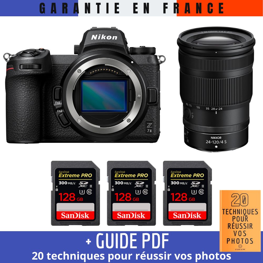 Nikon Z7 II Mirrorless Camera + Z 24-120mm f/4 S Lens + 3 SanDisk 128GB Extreme PRO UHS-II SDXC Memory Cards