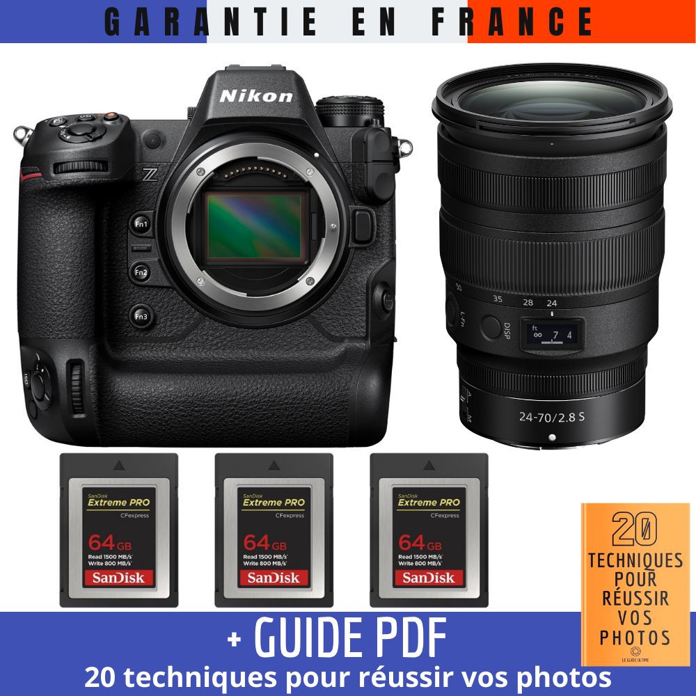 Kit Nikon Z9 avec objectif Z 24-70mm f/2.8 S et cartes SanDisk 64 Go Extreme PRO CFexpress Type B