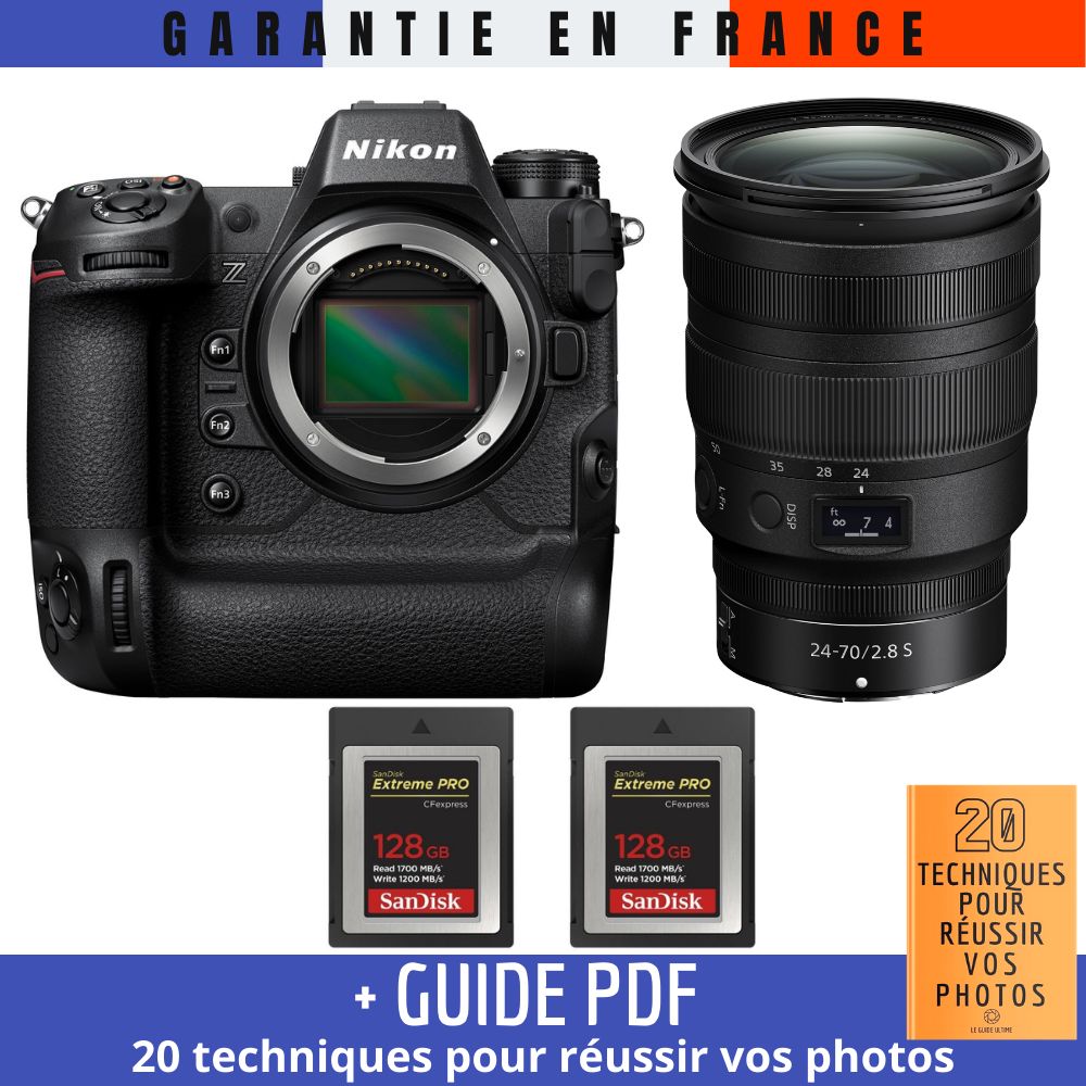 Kit Nikon Z9 avec objectif Z 24-70mm f/2.8 S + 2 cartes SanDisk 128 Go Extreme PRO CFexpress Type B