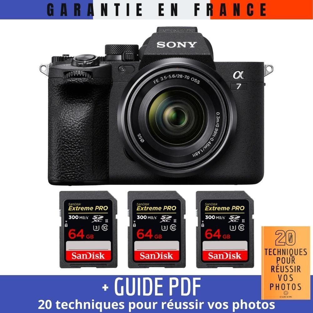 Sony A7 IV + FE 28-70mm F3.5-5.6 OSS Lens + 3x SanDisk 64GB Extreme PRO UHS-II SDXC Cards + '20 TECHNIQUES POUR RÉUSSIR VOS PHOTOS' Guide