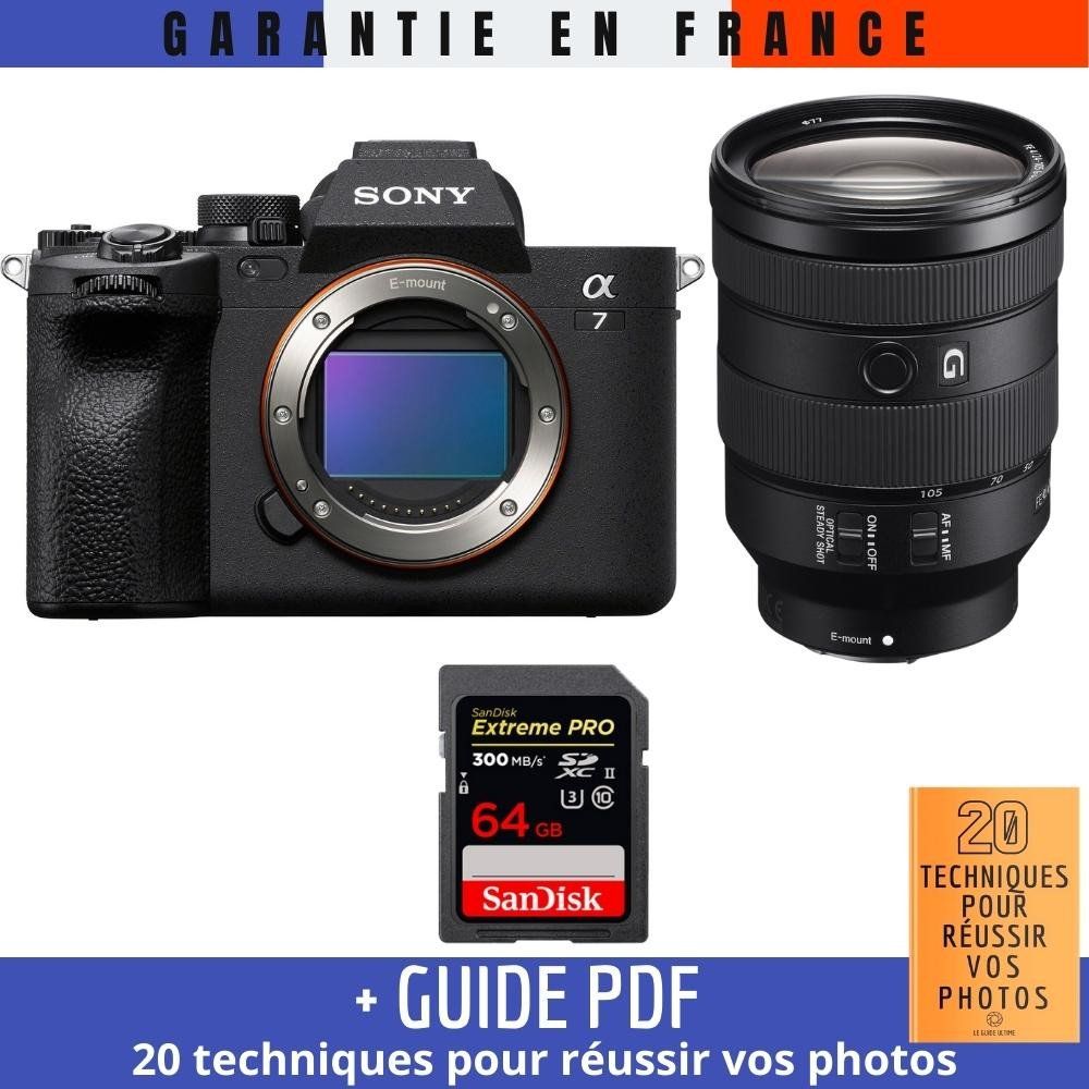 Sony A7 IV Mirrorless Camera + FE 24-105mm f/4 G OSS Lens + 1 SanDisk 64GB Extreme PRO UHS-II SDXC Card + '20 TECHNIQUES POUR RÉUSSIR VOS PHOTOS' Guide