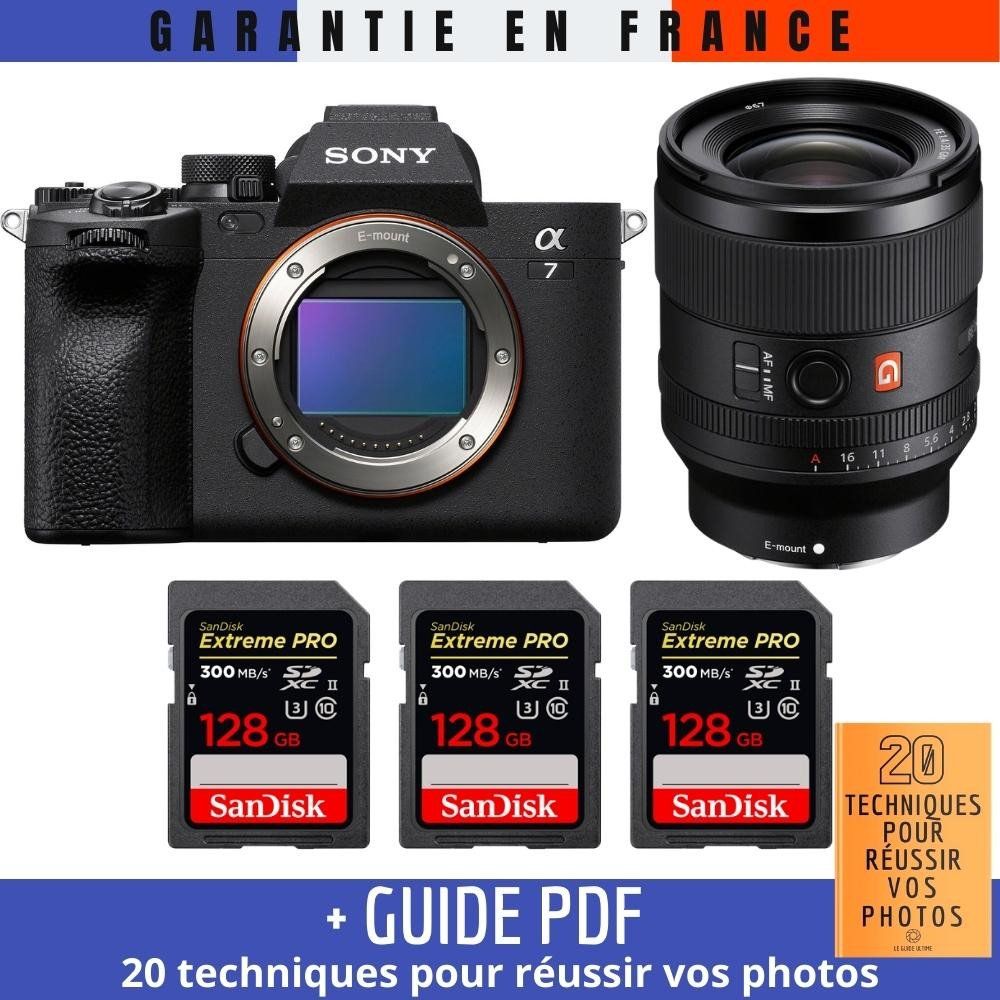 Sony A7 IV Camera + FE 35mm f/1.4 GM Lens + 3 SanDisk 128GB Extreme PRO UHS-II SDXC Cards + '20 TECHNIQUES POUR RÉUSSIR VOS PHOTOS' Guide