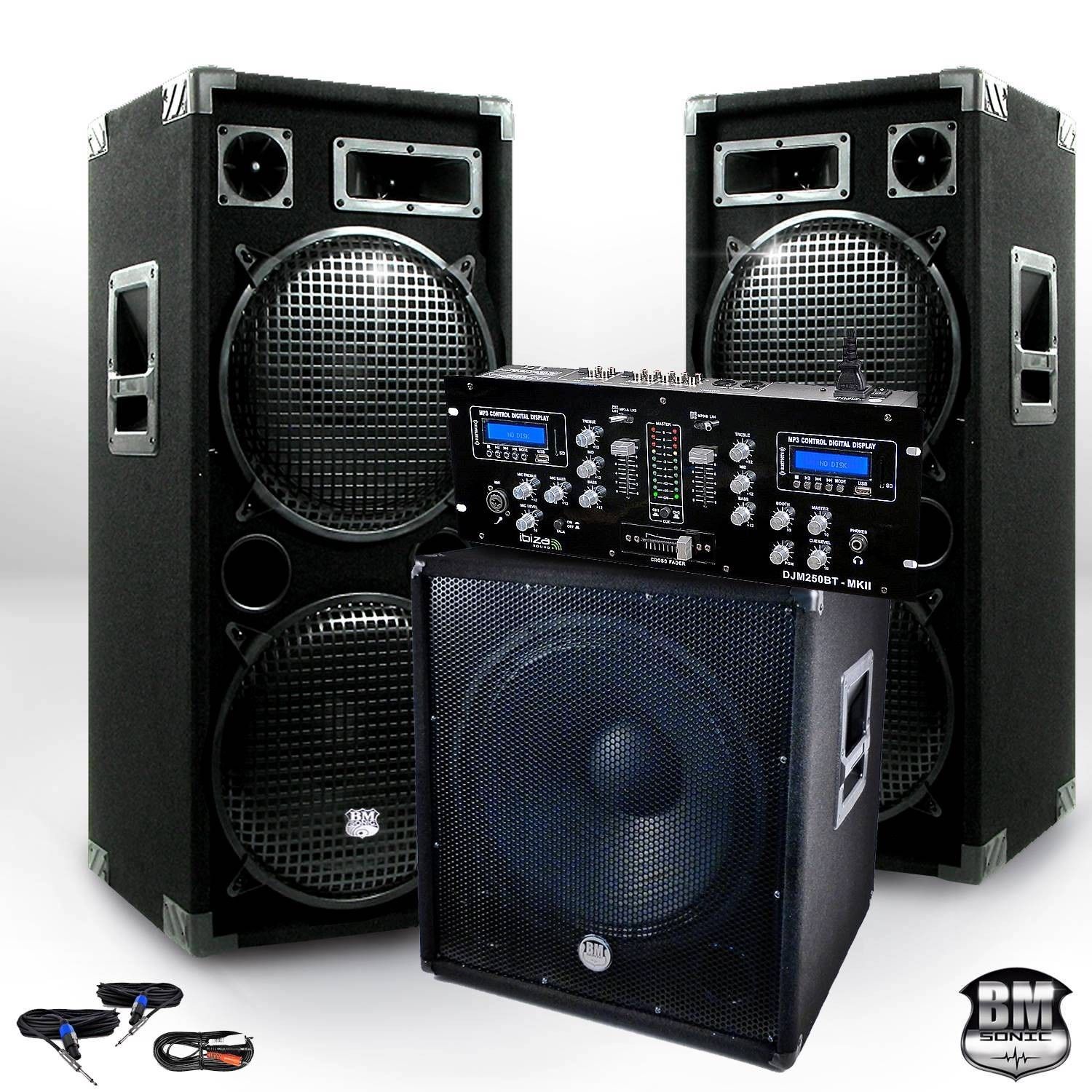 Pack Sono Ibiza BM SONIC BMX-18215 3200W avec Caisson Bi-amplifié et Table de Mix DJM250BT-MKII