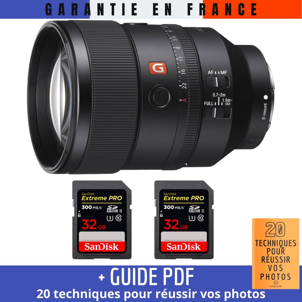 Sony FE 135mm f/1.8 GM Lens + 2 SanDisk 32GB UHS-II Cards + Photo Guide