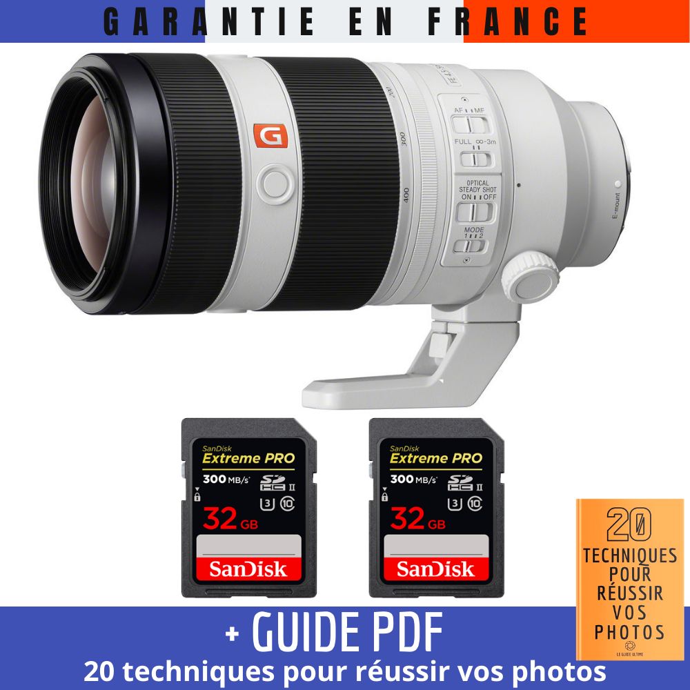 Sony FE 100-400mm f/4.5-5.6 GM OSS Lens + 2 SanDisk 32GB UHS-II Cards