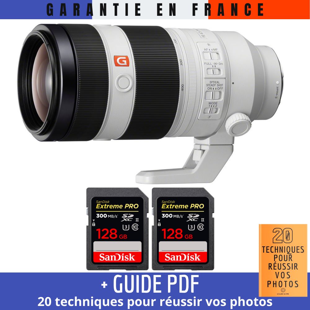 Sony FE 100-400mm f/4.5-5.6 GM OSS Lens + 2 SanDisk 128GB UHS-II Cards