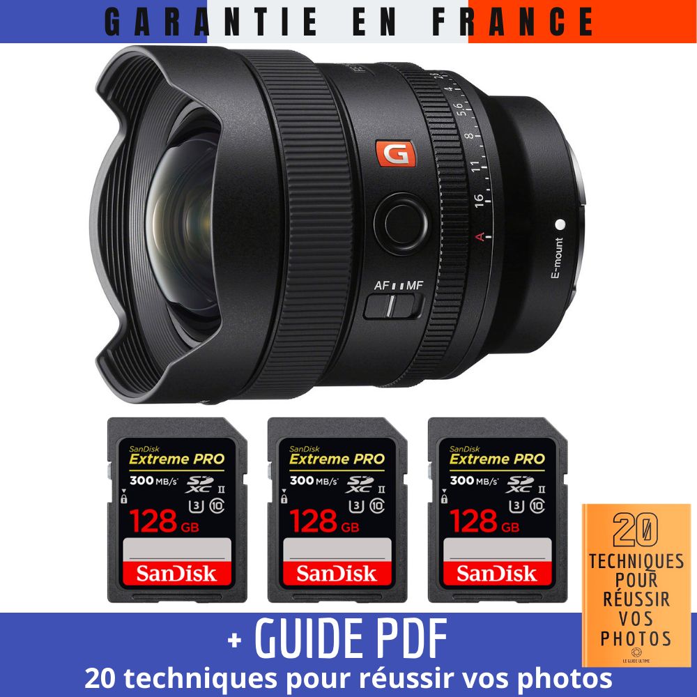 Sony FE 14mm f/1.8 GM Lens + 3 SanDisk 128GB UHS-II Cards + Guide: 20 Techniques for Successful Photos