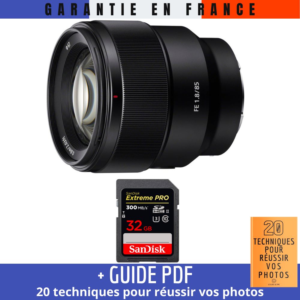 Sony FE 85mm f/1.8 Lens + 1 SanDisk 32GB Extreme PRO UHS-II SDXC Card + PDF Guide: 20 Techniques for Successful Photos