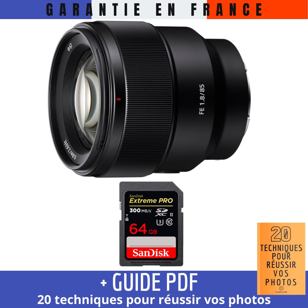 Sony FE 85mm f/1.8 Lens + 1 SanDisk 64GB Extreme PRO UHS-II SDXC Card + PDF Guide: 20 Techniques for Successful Photos