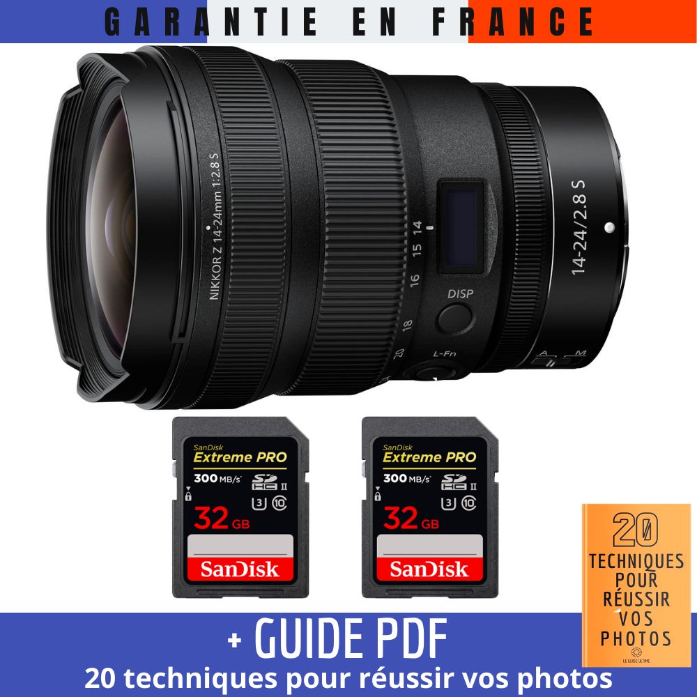 Nikon Z 14-24mm f/2.8 S Lens + 2 SanDisk 32GB UHS-II Cards + Guide PDF