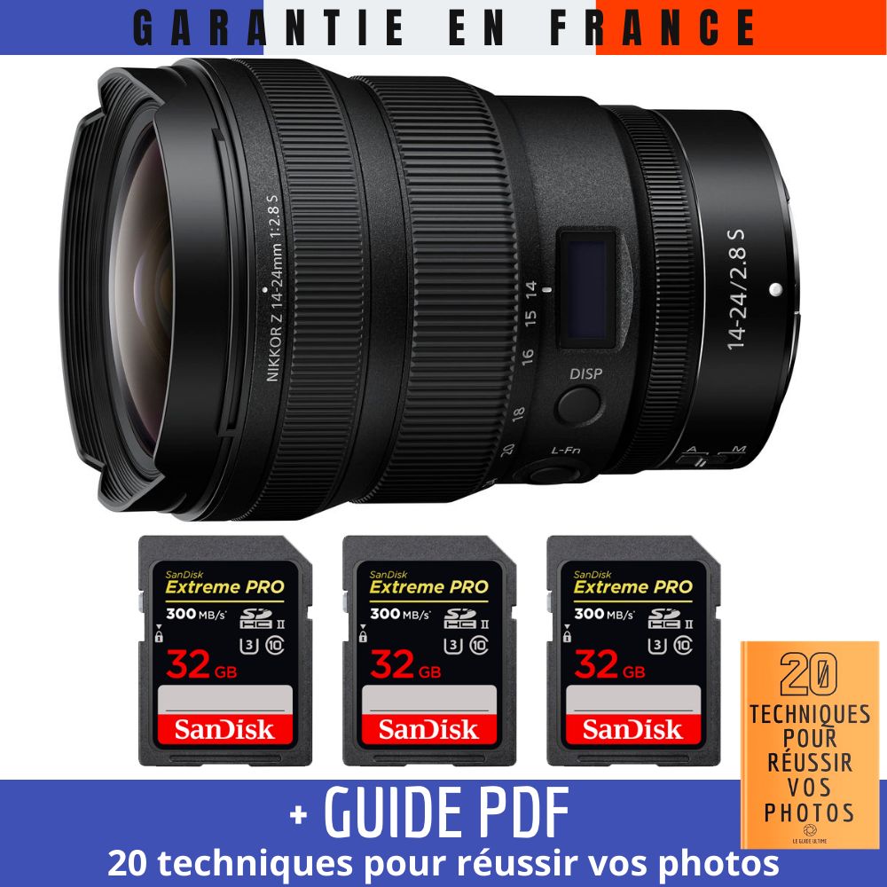 Nikon Z 14-24mm f/2.8 S Lens + 3 SanDisk 32GB UHS-II Cards + Guide PDF
