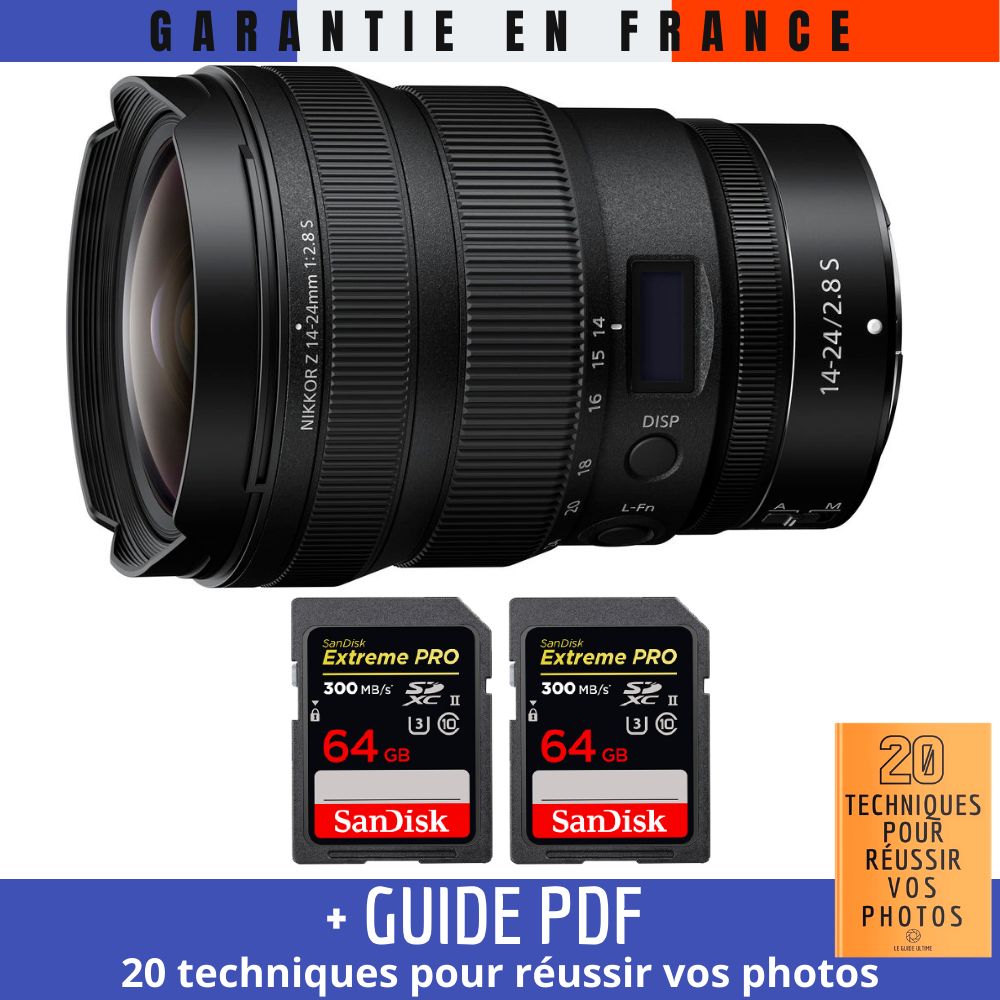 Nikon Z 14-24mm f/2.8 S Lens + 2 SanDisk 64GB UHS-II Cards + Guide PDF