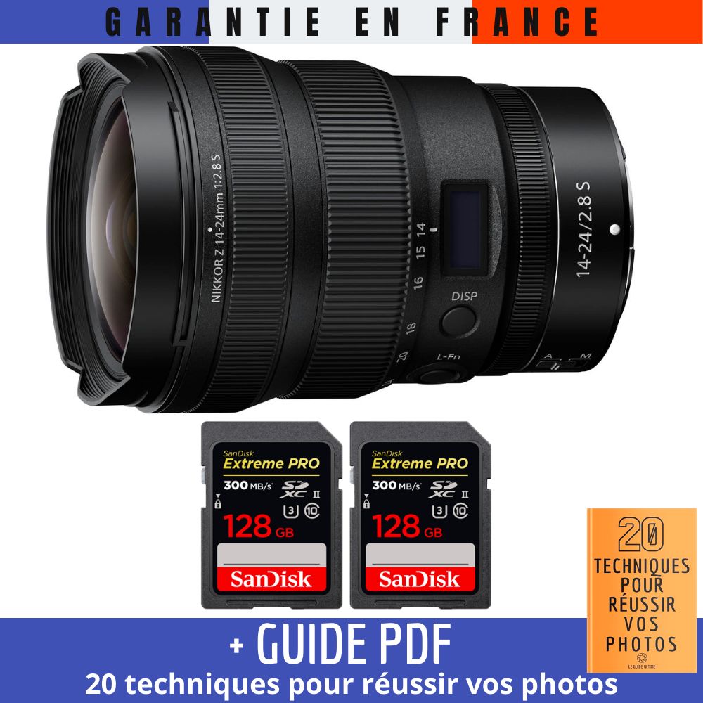 Nikon Z 14-24mm f/2.8 S Lens + 2 SanDisk 128GB UHS-II Cards + Guide PDF