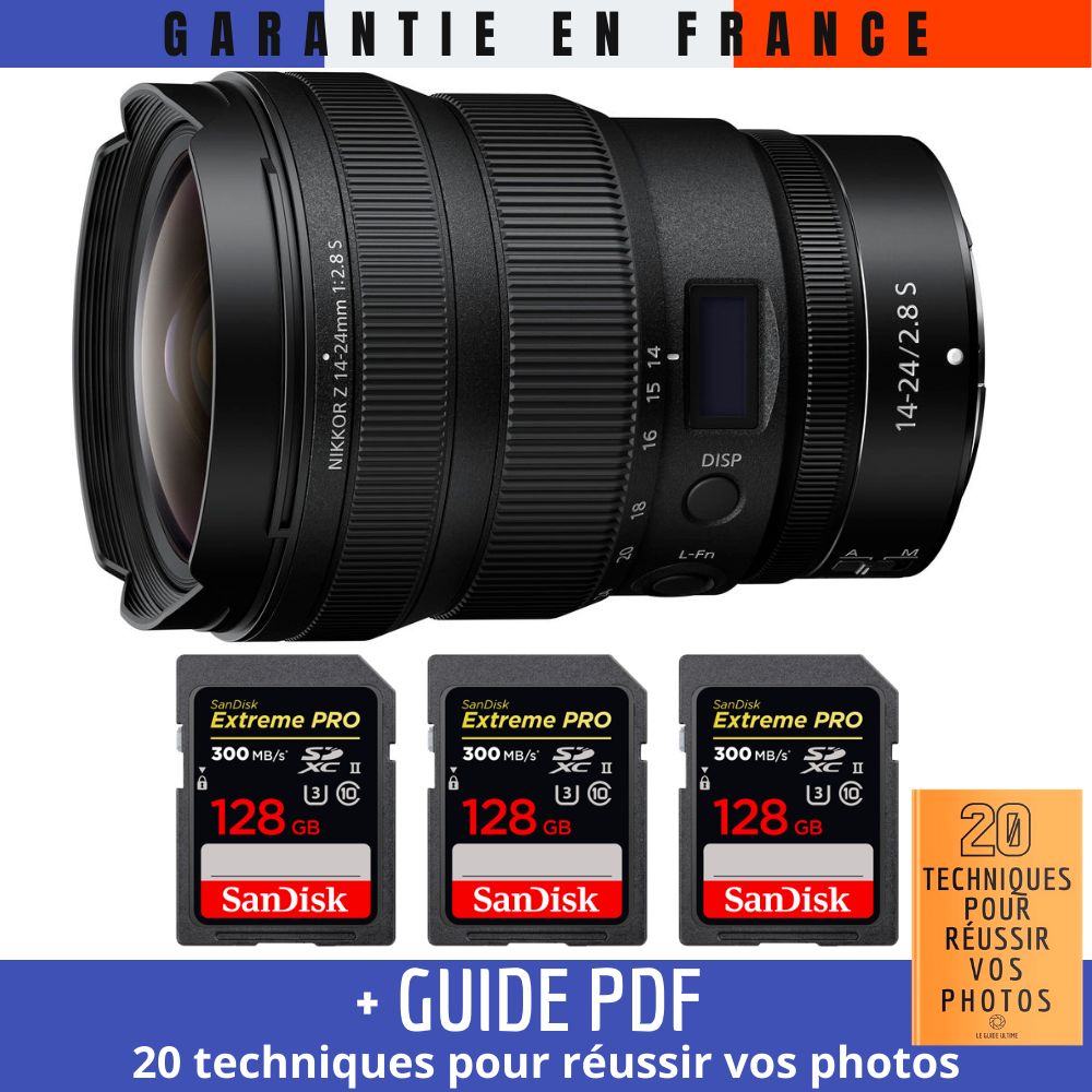 Nikon Z 14-24mm f/2.8 S Lens + 3 SanDisk 128GB UHS-II 300MB/s Cards + Guide: 20 Techniques for Successful Photos