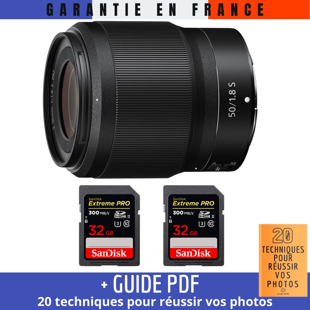 Nikon Z 50mm f/1.8 S Lens + 2x 32GB SanDisk UHS-II Cards + Guide PDF (20 Photo Tips)