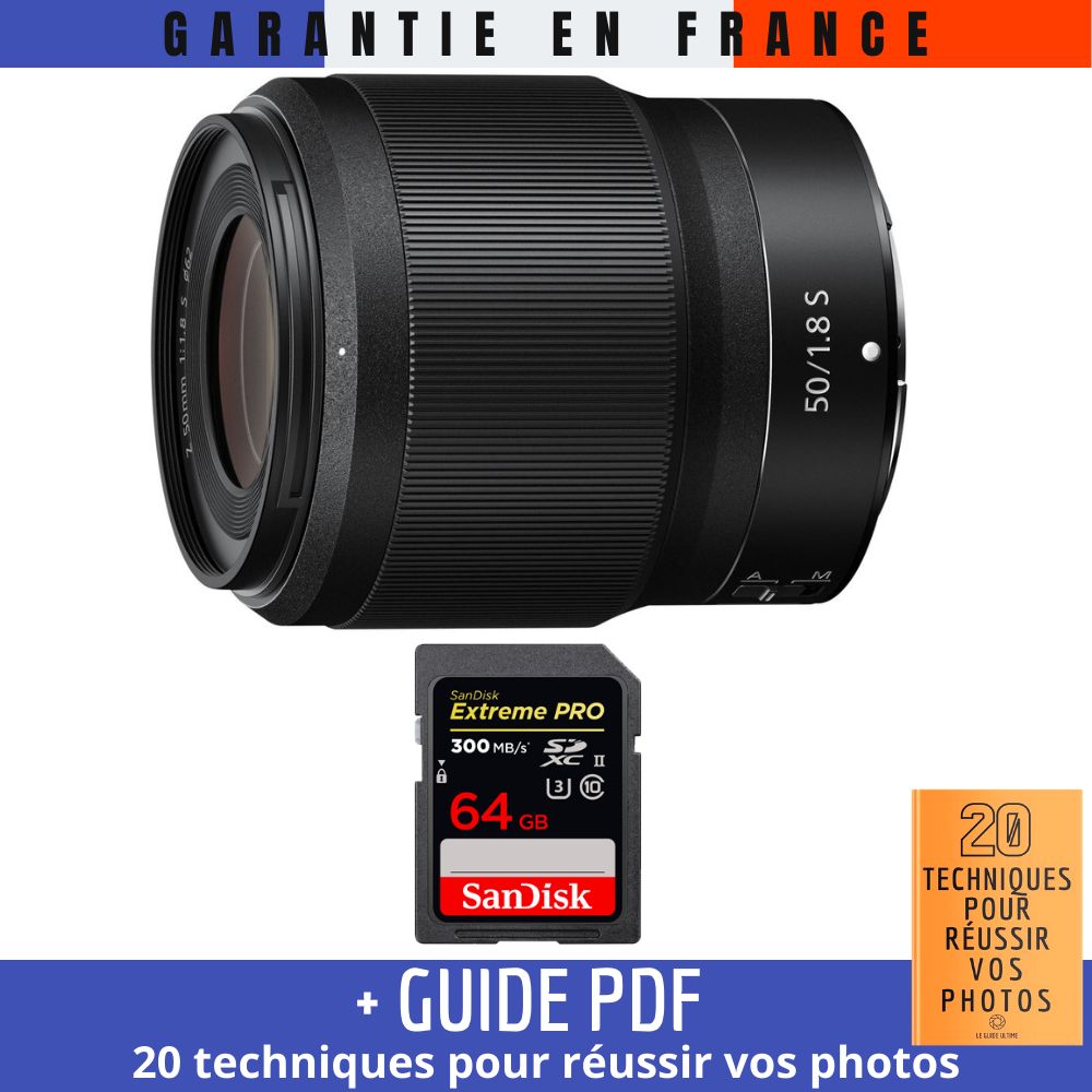 Nikon Z 50mm f/1.8 S Lens + 64GB SanDisk UHS-II Card + Photo Guide