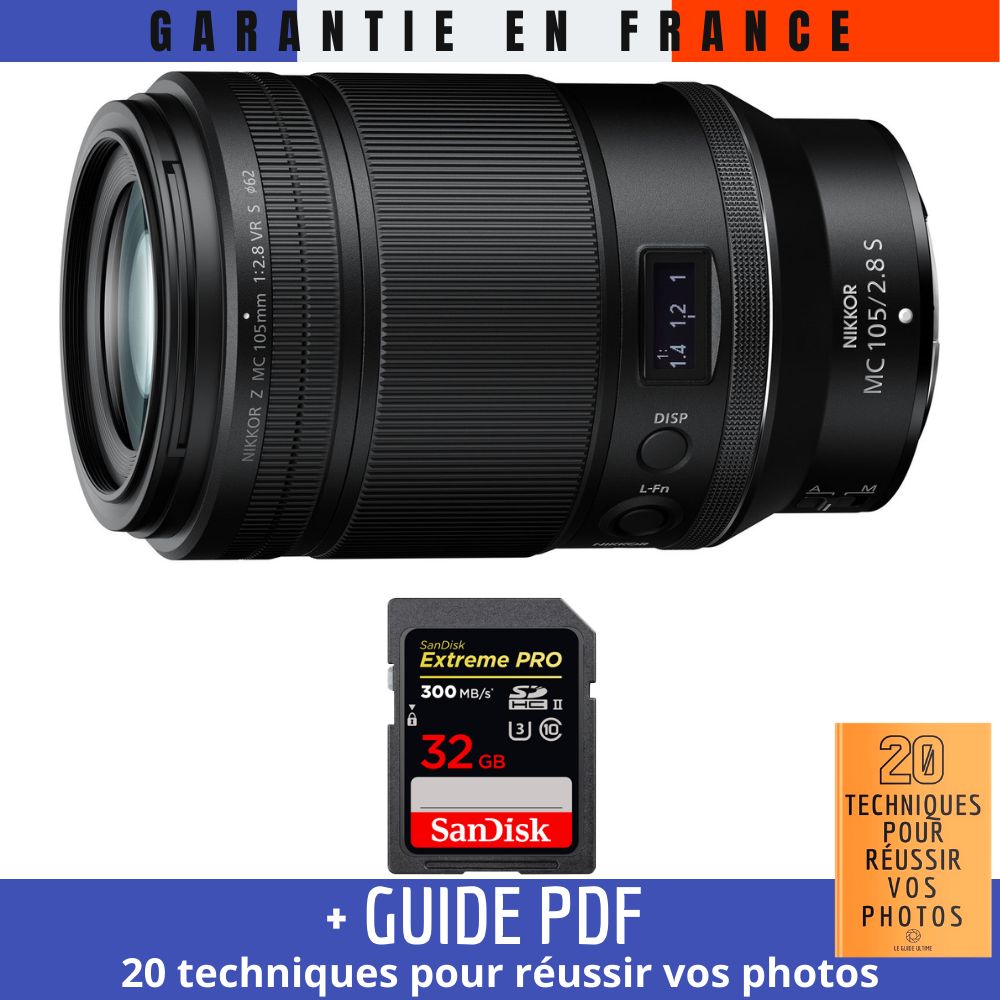 Nikon Z MC 105mm f/2.8 VR S Macro Lens + 1 SanDisk 32GB UHS-II Card + Guide PDF (20 Techniques for Successful Photos)