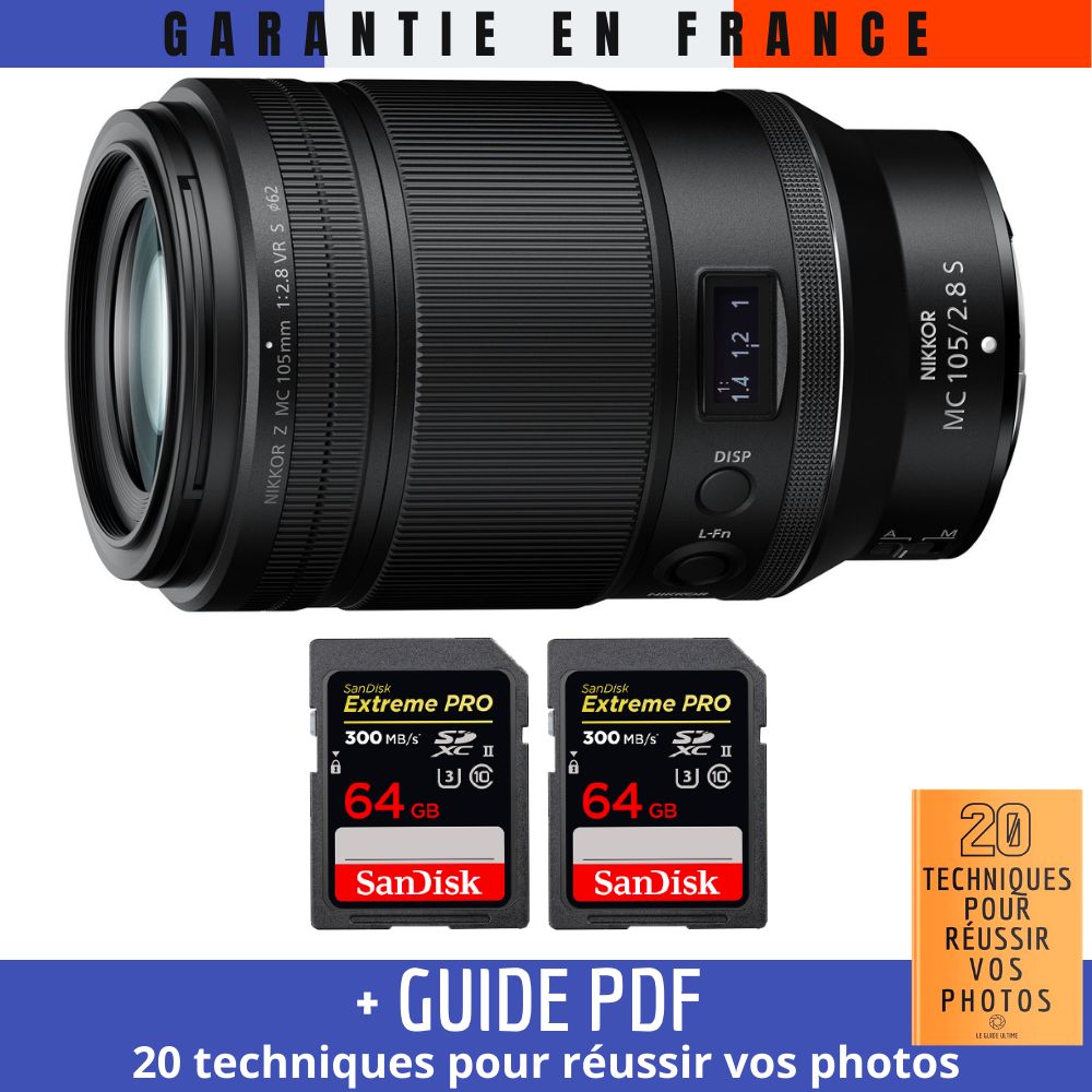 Nikon Z MC 105mm f/2.8 VR S Macro Lens + 2x 64GB SanDisk UHS-II Cards + Guide: 20 Techniques for Success