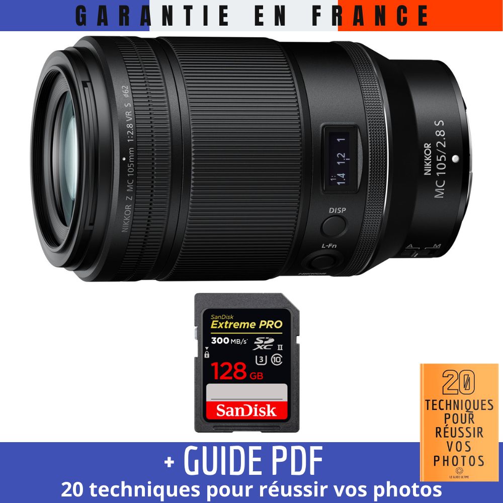 Nikon Z MC 105mm f/2.8 VR S Macro Lens + 1 SanDisk 128GB UHS-II Card + Guide PDF (20 Techniques for Successful Photos)