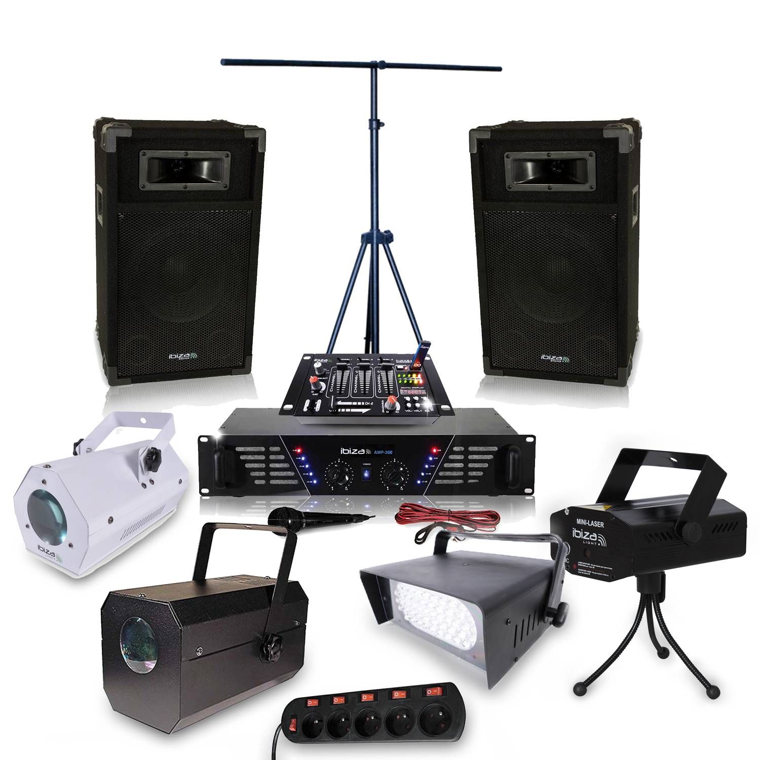 Ibiza Sound DJ Pack: 2 x 240W Amplifier + Lighting Effect Package