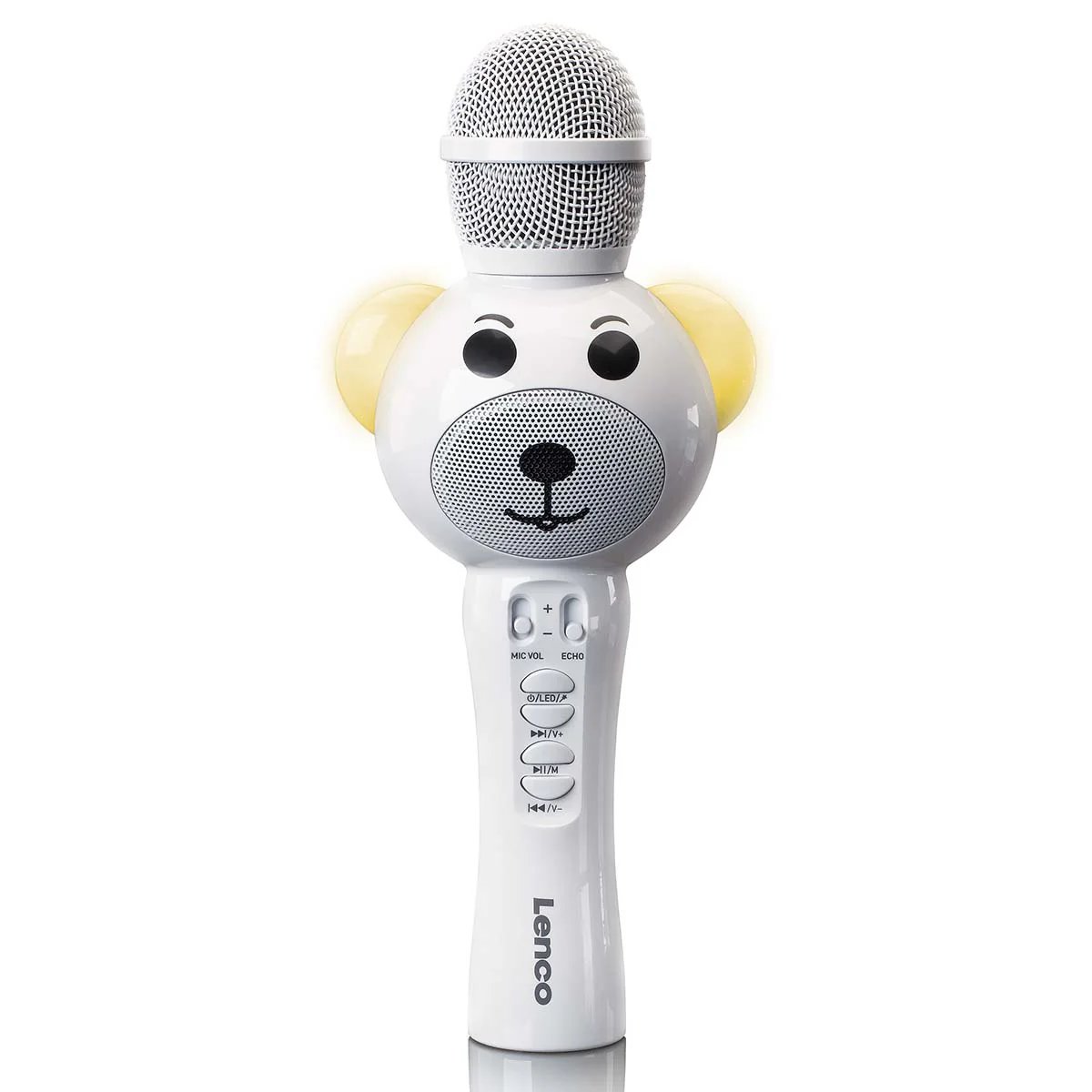 Lenco BMC-060WH Wireless Karaoke Microphone with Bluetooth, SD Card Slot, Lights and Auxiliary Output - White