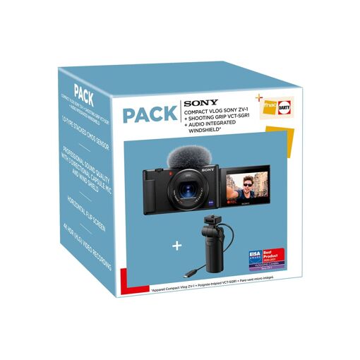 Kit de Cámara Compacta Sony ZV-1 para Vlogging, Negro + Manillar de Trípode VCTSGR1