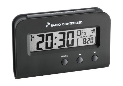 TFA Radio-Controlled Wake-Up Alarm Clock, Black