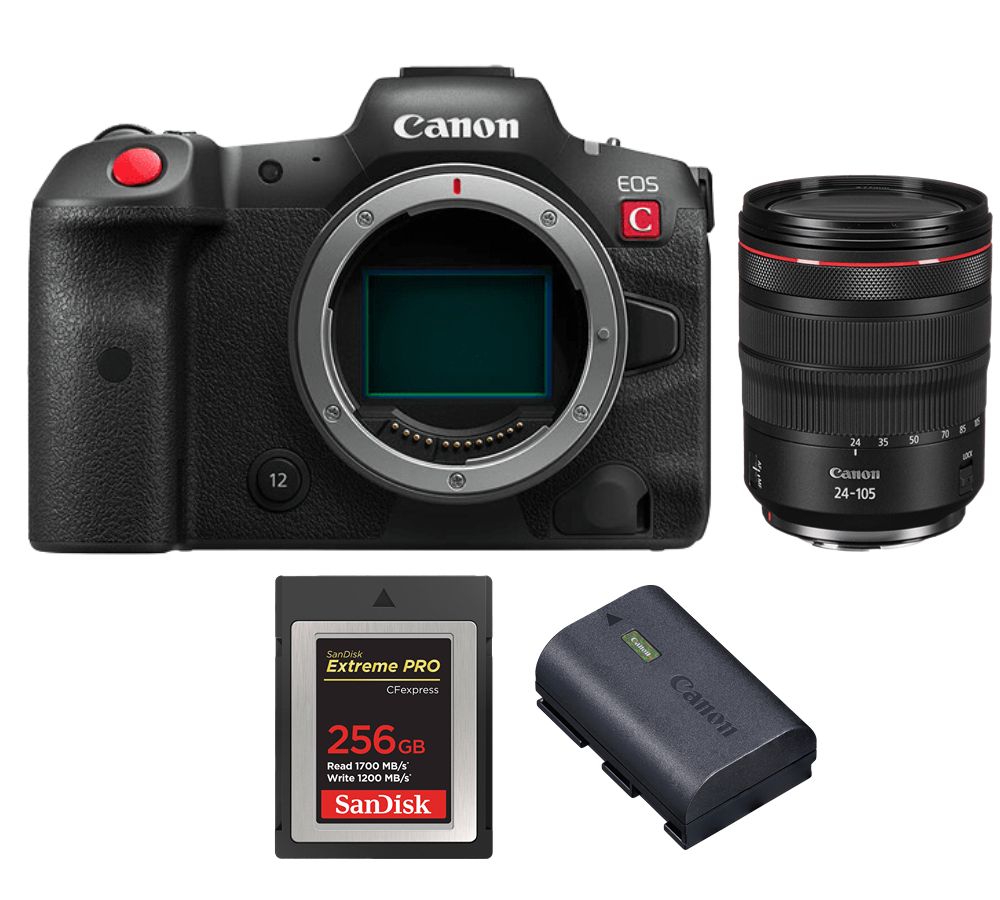 Canon EOS R5C Mirrorless Cinema Camera + RF 24-105mm f/4L IS USM Lens + LP-E6NH Battery + 256GB SanDisk Extreme Pro CFexpress Type B Card