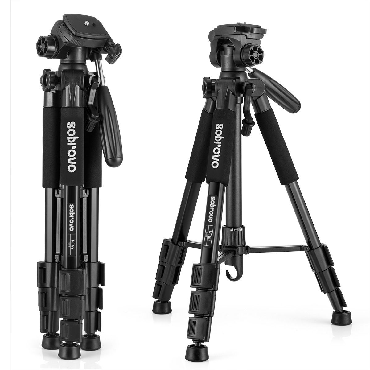 NetBoat Professional Travel Tripod 152cm - Lightweight with Panoramic Head for DSLR Camera Canon, Nikon, Sony - Black