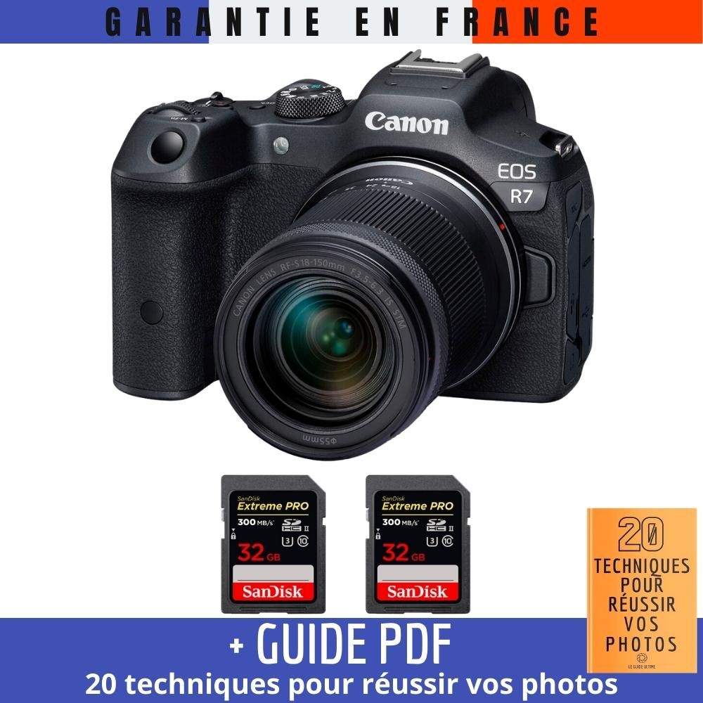 Canon EOS R7 Mirrorless Camera + RF-S 18-150mm STM Lens + 2x 32GB SanDisk Extreme PRO UHS-II SDXC Cards + '20 Techniques for Success in Photography' Guide