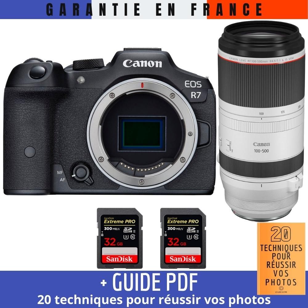 Canon EOS R7 + RF 100-500mm F4.5-7.1 L IS USM + 2 SanDisk 32GB Extreme PRO UHS-II SDXC 300MB/s (Guide PDF '20 techniques pour réussir vos photos')