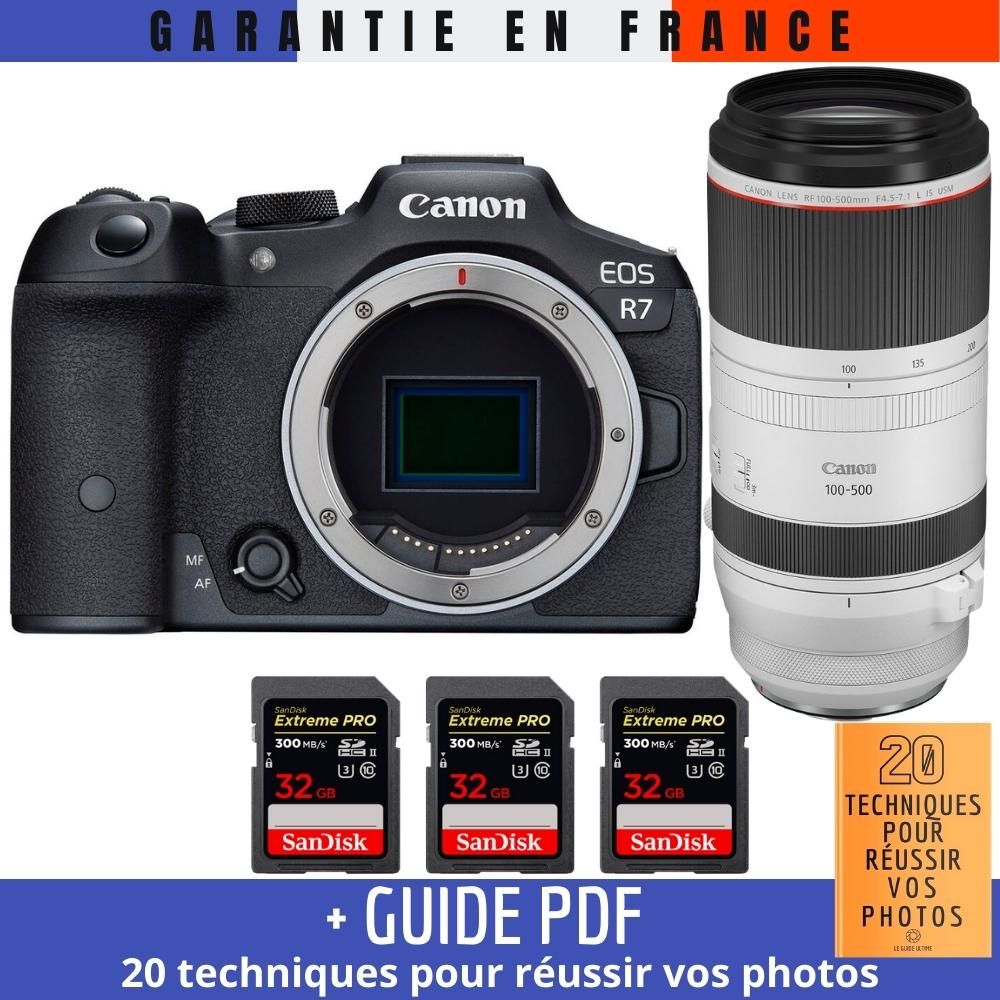 Canon EOS R7 + RF 100-500mm F4.5-7.1 L IS USM + 3 SanDisk 32GB Extreme PRO UHS-II SDXC 300MB/s + Guide PDF '20 techniques pour réussir vos photos'