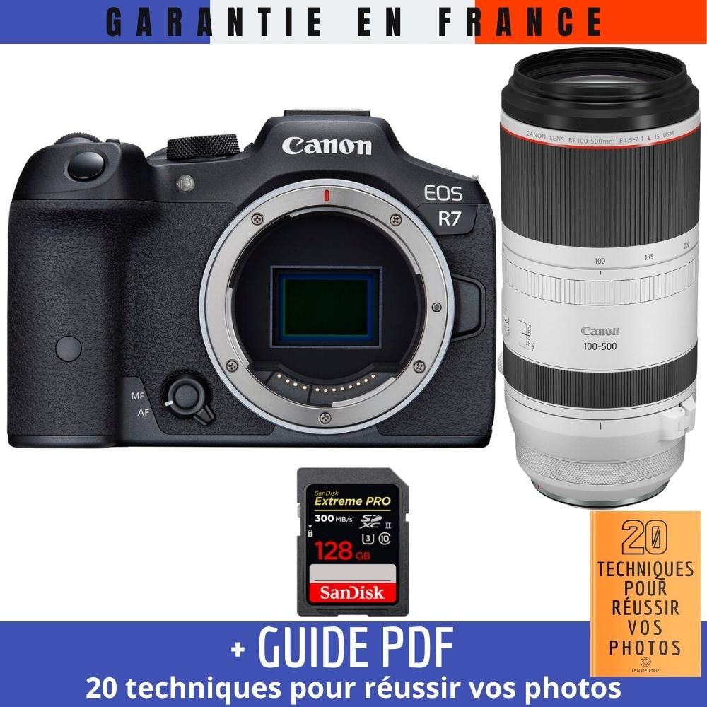 Canon EOS R7 + RF 100-500mm F4.5-7.1 L IS USM + 1 SanDisk 128GB Extreme PRO UHS-II SDXC Card + '20 Techniques for Success in Photography' Guide