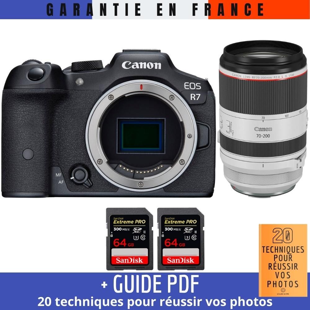 Canon EOS R7 + RF 70-200mm F2.8 L IS USM + 2 SanDisk 64GB Extreme PRO UHS-II SDXC 300MB/s + Guide PDF '20 techniques pour réussir vos photos'