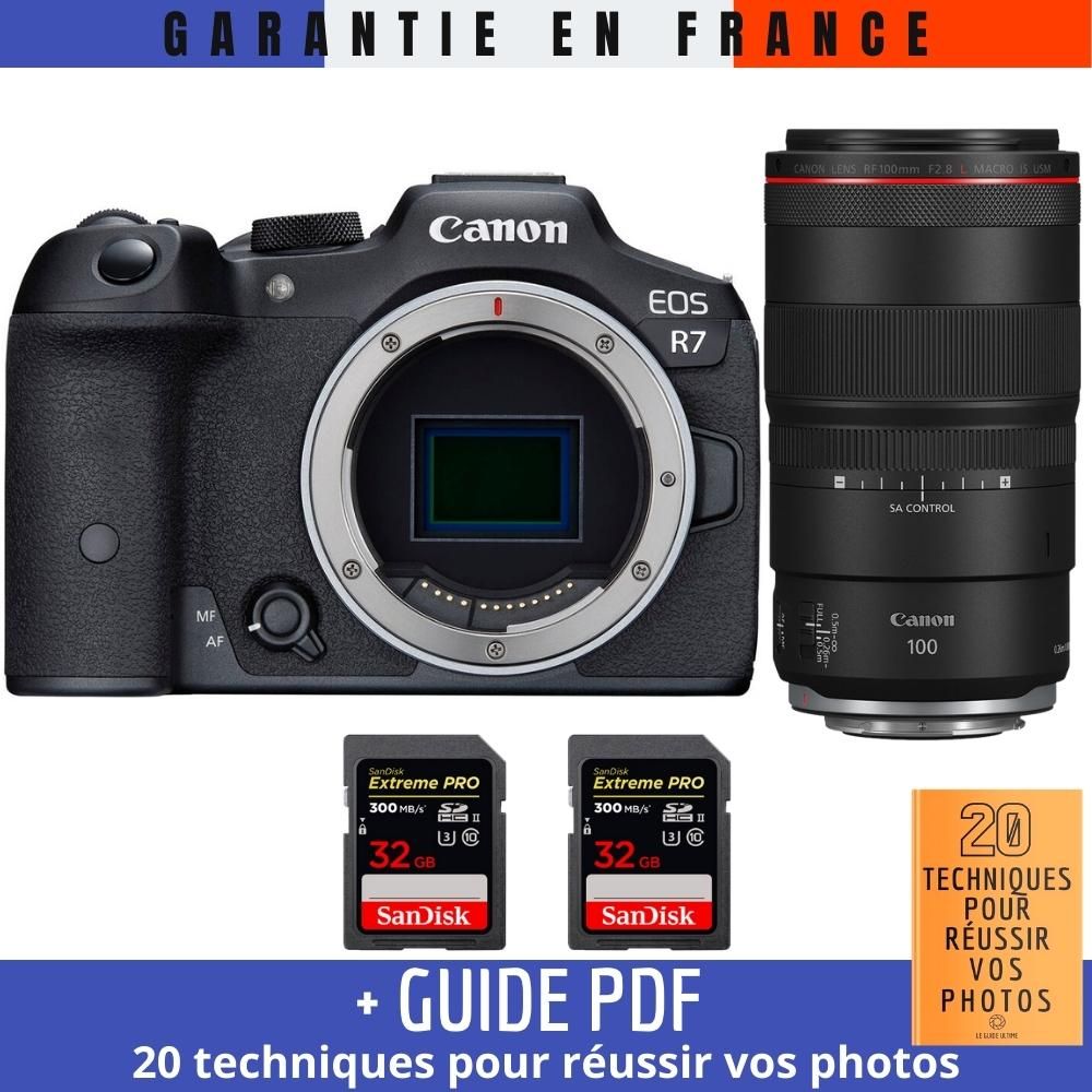 Canon EOS R7 + RF 100mm F2.8 L Macro IS USM Lens + 2 SanDisk 32GB Extreme PRO UHS-II SDXC Cards (300 MB/s) + '20 Techniques for Successful Photos' Guide