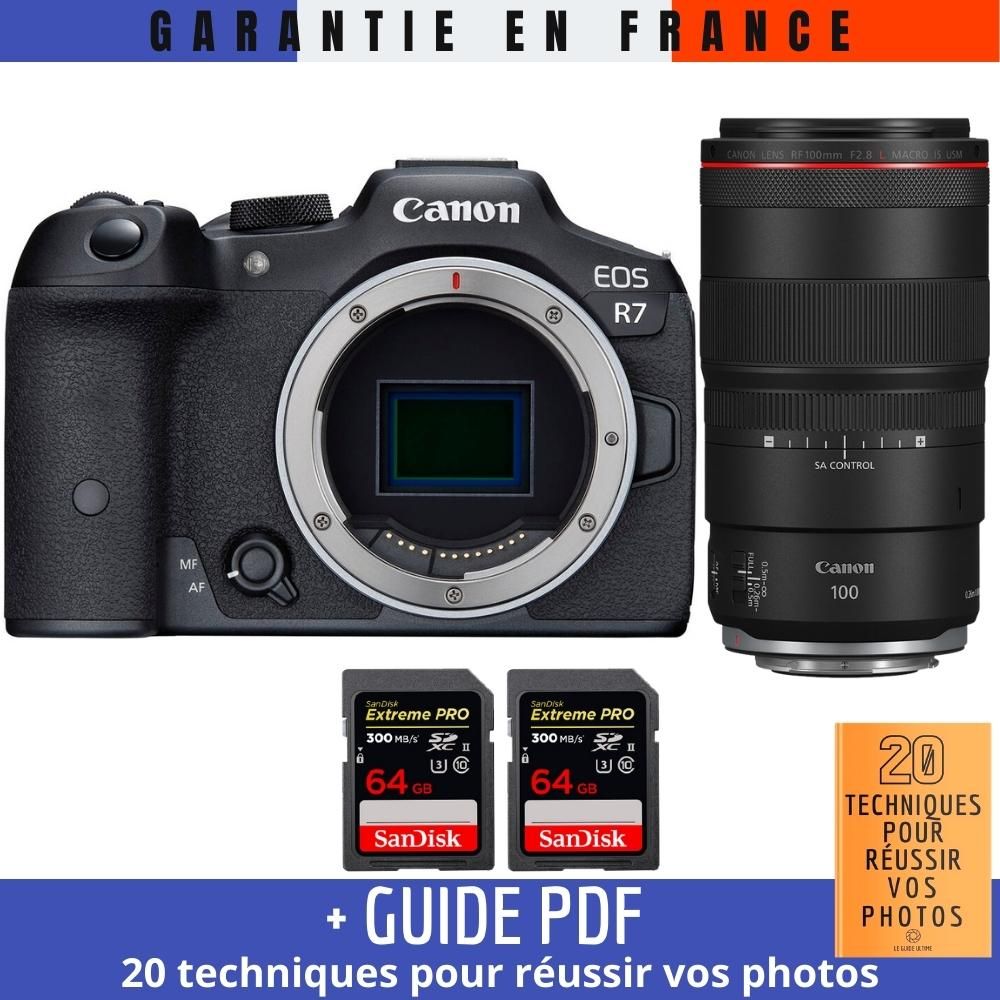 Canon EOS R7 + RF 100mm F2.8 L Macro IS USM + 2 SanDisk 64GB Extreme PRO UHS-II SDXC 300MB/s (Guide PDF '20 techniques pour réussir vos photos')