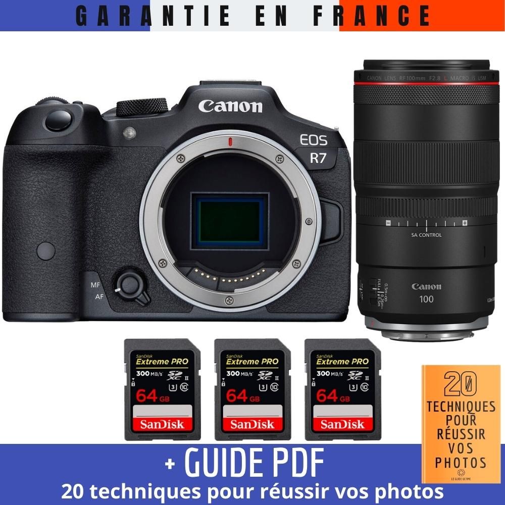 Canon EOS R7 + RF 100mm F2.8 L Macro IS USM Lens + 3 SanDisk 64GB Extreme PRO UHS-II SDXC Cards + '20 Techniques for Successful Photos' Guide