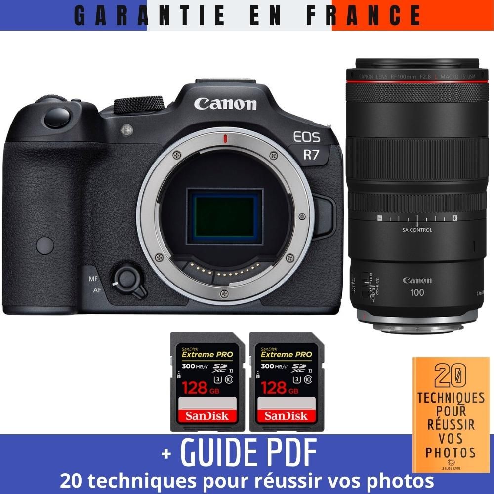Canon EOS R7 + RF 100mm F2.8 L Macro IS USM Lens + 2 SanDisk 128GB Extreme PRO UHS-II SDXC Cards (300 MB/s) + '20 Techniques for Successful Photos' Guide