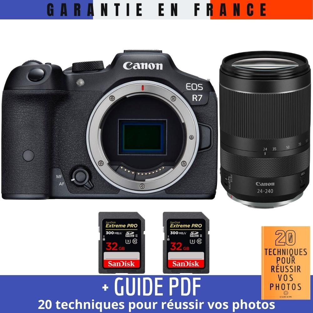 Canon EOS R7 + RF 24-240mm F4-6.3 IS USM Lens + 2 SanDisk 32GB Extreme PRO UHS-II SDXC Cards + '20 Photography Techniques' Guide