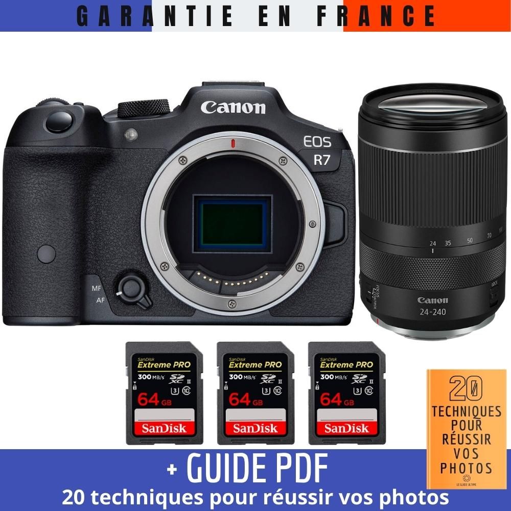 Canon EOS R7 + RF 24-240mm F4-6.3 IS USM Lens + 3 SanDisk 64GB Extreme PRO UHS-II SDXC Cards (300MB/s) + '20 Techniques for Succeeding in Photography' Guide