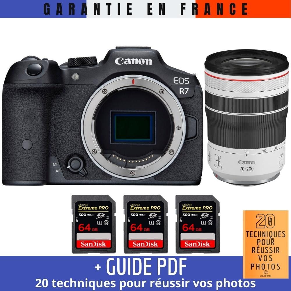 Canon EOS R7 + RF 70-200mm F4 L IS USM + 3 SanDisk 64GB Extreme PRO UHS-II SDXC 300MB/s (Guide PDF '20 techniques pour réussir vos photos')
